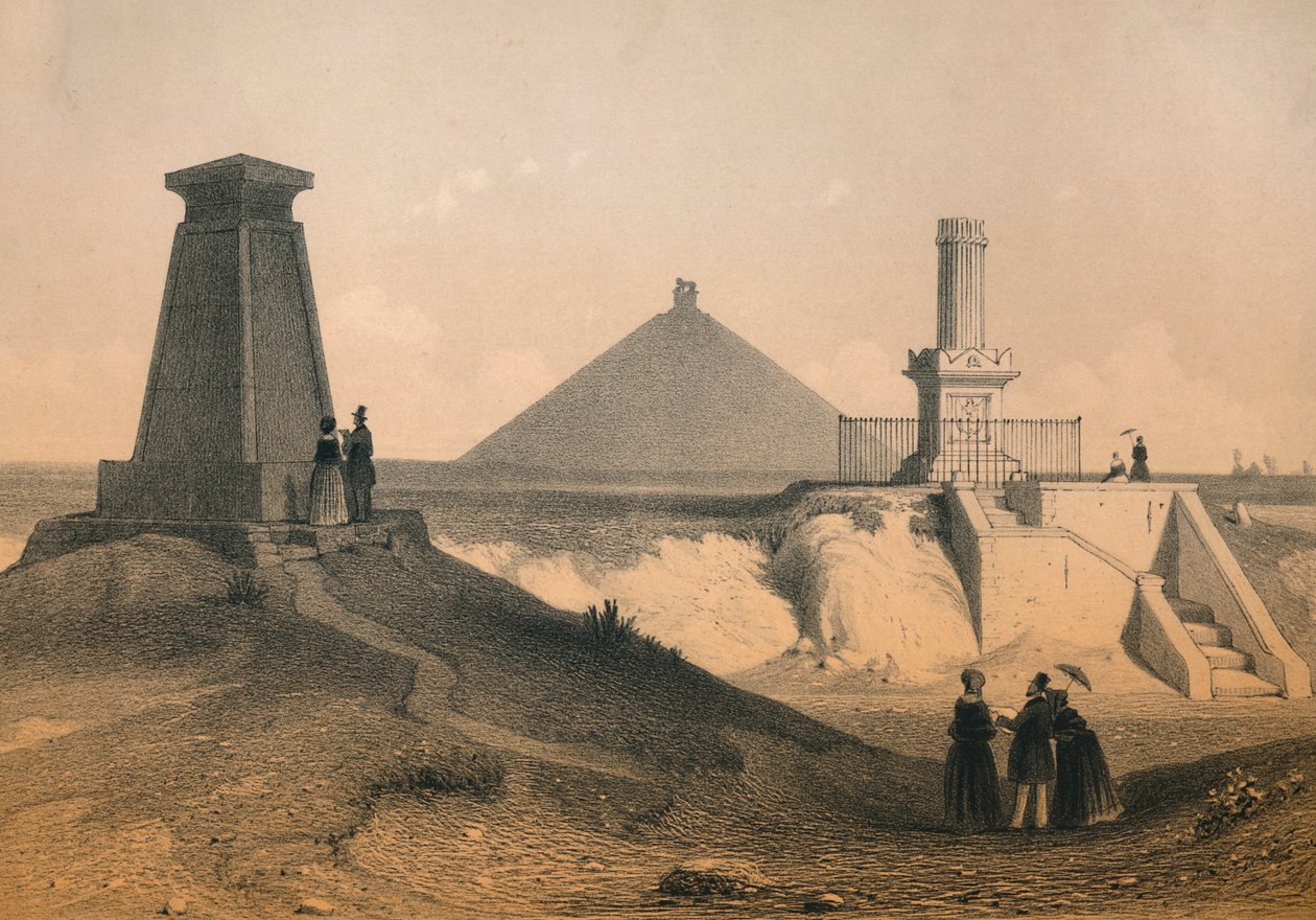 Sotamuistomerkit taistelukentällä Waterloossa, Belgiassa, 1800-luvun puolivälissä. tekijältä Vanderhecht