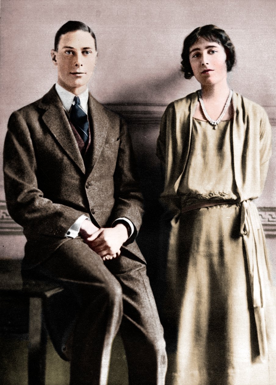 "Lady Elizabeth Bowes Lyon ja Yorkin herttua ilmoituksen jälkeen kihlauksesta", 1923 tekijältä Vandyk