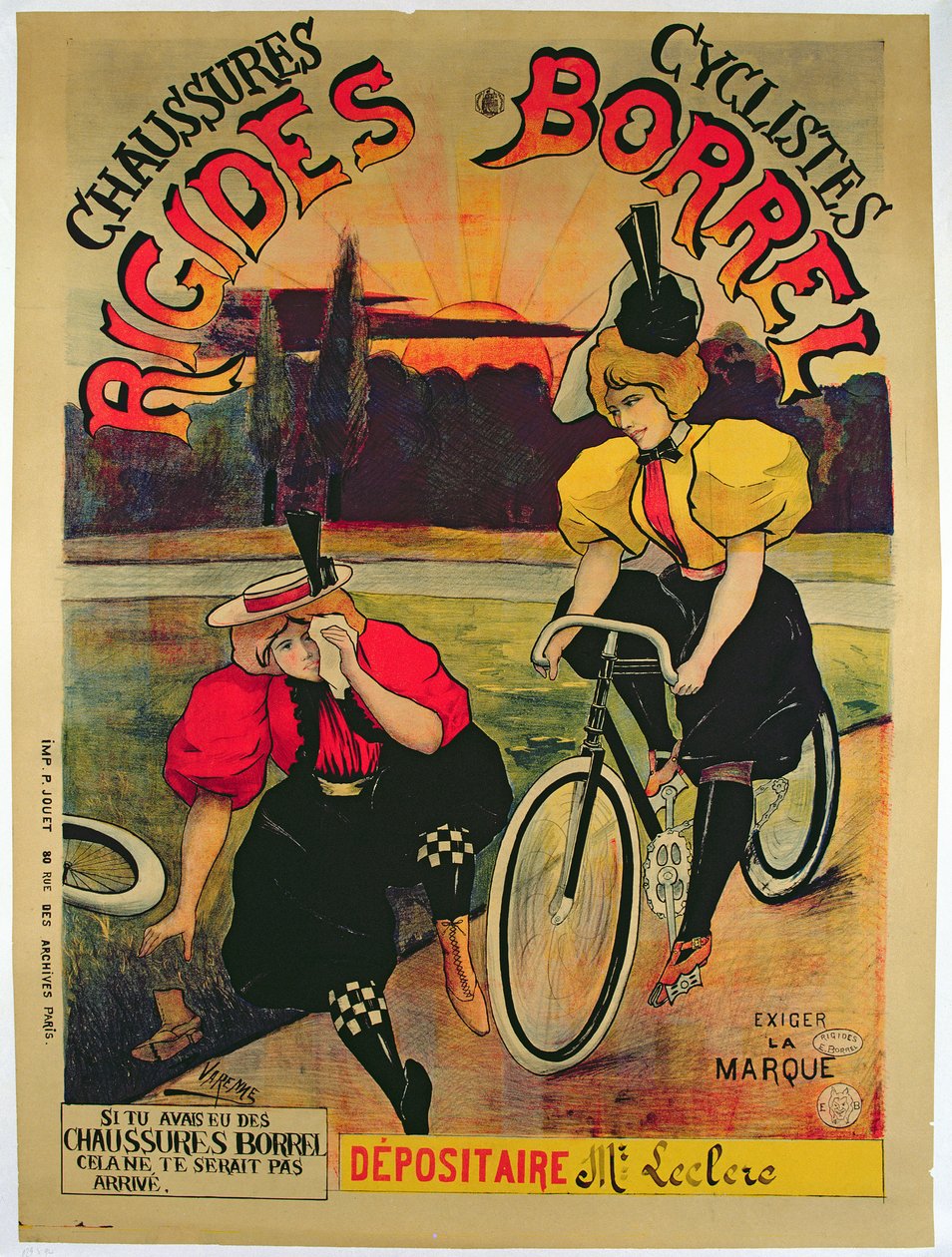 Mainosjuliste Borrel-kengät polkupyörille, n. 1900 tekijältä Varenne