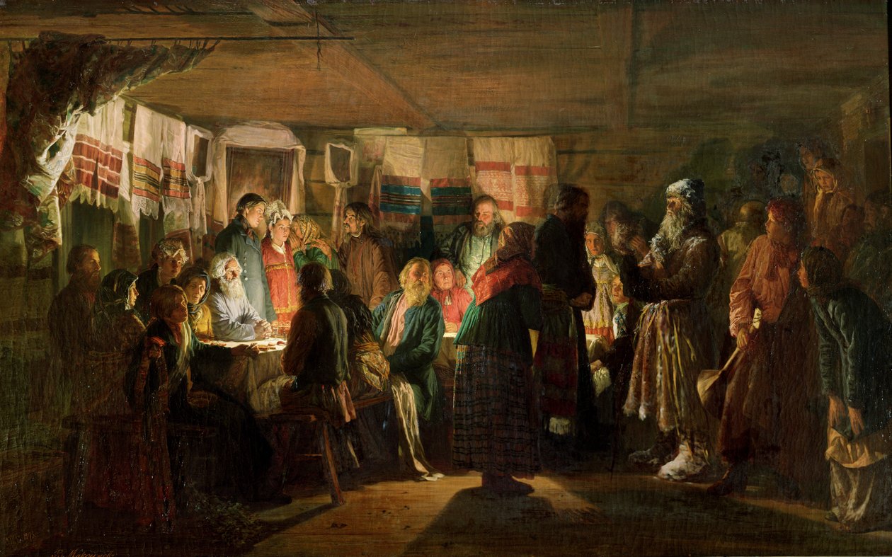 Noidan vierailu talonpojan häissä, 1875 tekijältä Vasili Maksimovich Maksimov