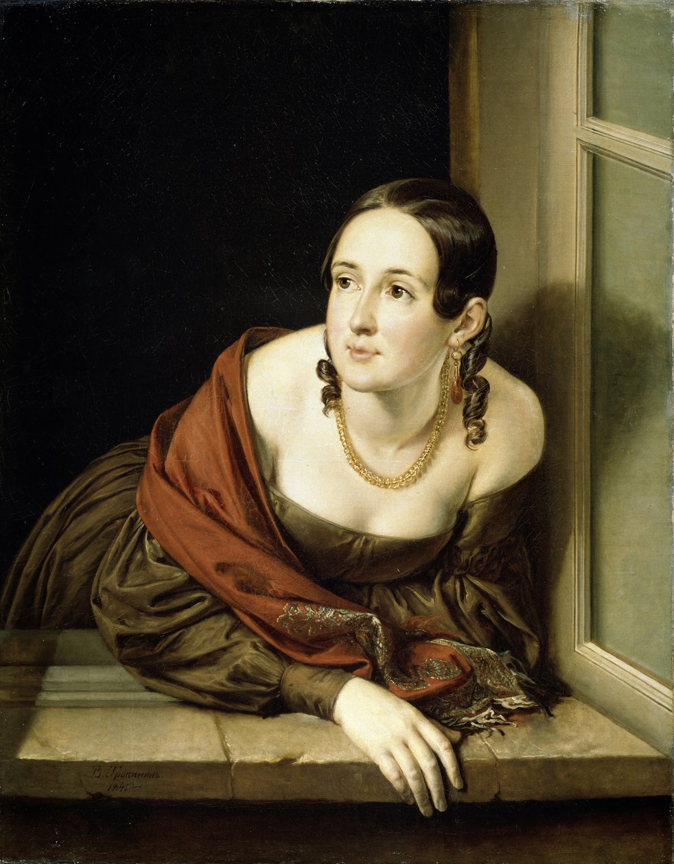 Nainen ikkunalla, 1841 tekijältä Vasili Andreevich Tropinin