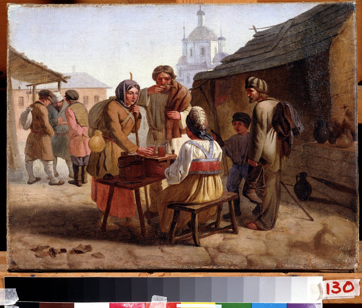 ""Matkustava kvassin myyjä"" Kwas (tai kwass) on oluen kaltainen juoma, suosittu Venäjällä ja itämaissa. Vasili Jefimovitšin (1839-?) maalaus 1862 Tšuvashin tasavallan valtion taidemuseo, Cheboksary tekijältä Vasili Efimovich Kallistov