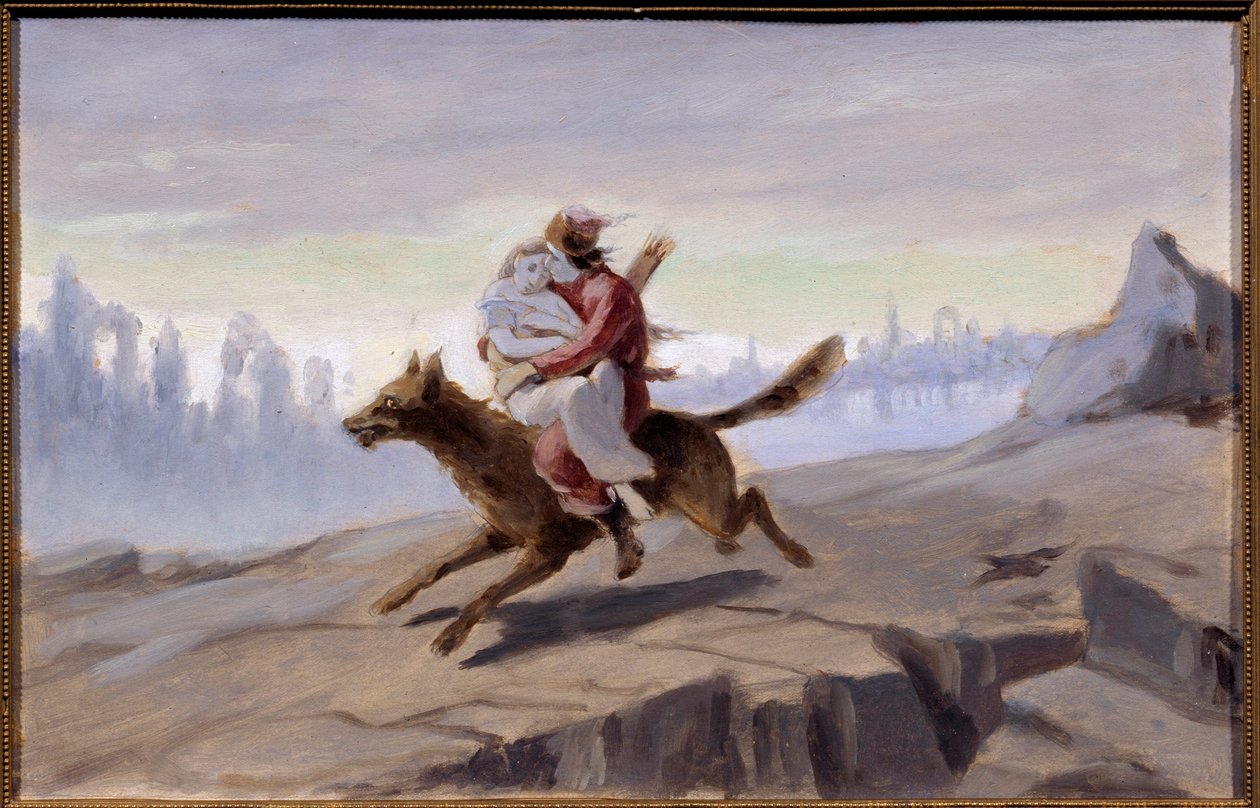 Ivan tsarevitš ratsastaa harmaan suden päällä (venäläinen perinteinen tarina) - Ivan Tsarevitš ratsastaa harmaalla susilla - Vasili (Vassili) Grigorjevitš Perovin (1834-1882) teos, öljy paperille, 1870-luvun loppu - 1880-luvun alku - venäläinen taide tekijältä Vasili Grigorevich Perov