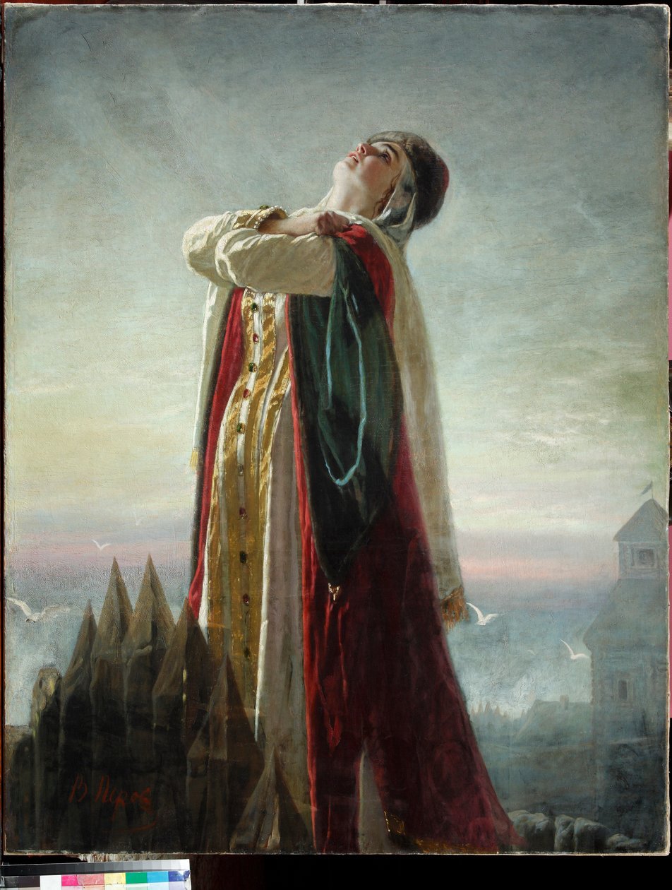 ""La lamente de Jaroslavna"" (Jaroslavnan valitus) Kuvitus Aleksanteri Borodinin oopperalle "Prinssi Igor" Vasili Perovin (1834-1882) maalaus tekijältä Vasili Grigorevich Perov