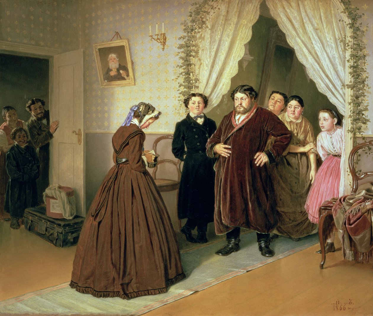 Kuvernööri saapuu Kauppiastalolle, 1866 tekijältä Vasili Grigorevich Perov