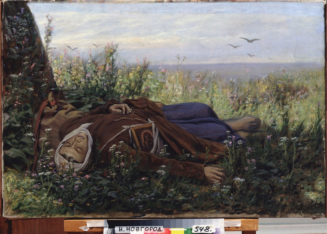 Pyhiinvaeltaja pellolla. Vasily (Vasily) Grigorjevitš Perovin (1834-1882) maalaus öljy kankaalle tekijältä Vasili Grigorevich Perov