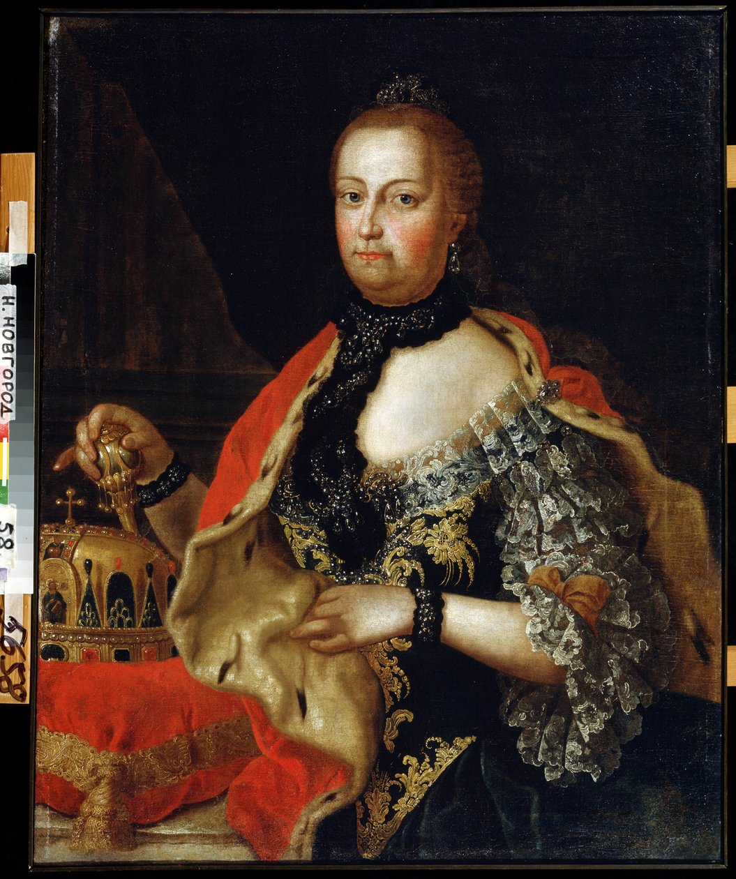 Itävallan keisarinna Maria Teresian (1717-1780) muotokuva (Itävallan keisarinna Maria Teresian muotokuva). Vasili Kozmich Berezinin maalaus (1743-1795 jälkeen). Öljy kankaalle, 88 x 69 cm tekijältä Vasili Kozmich Berezin
