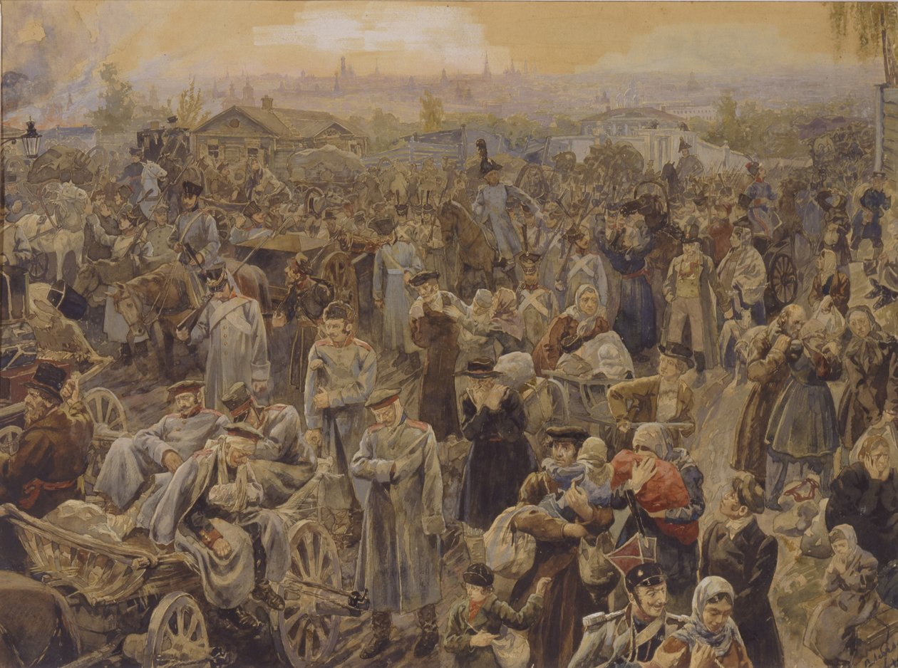 Venäjän joukkojen vetäytyminen Moskovasta 1812, 1907 tekijältä Vasili Petrovich Lebedev