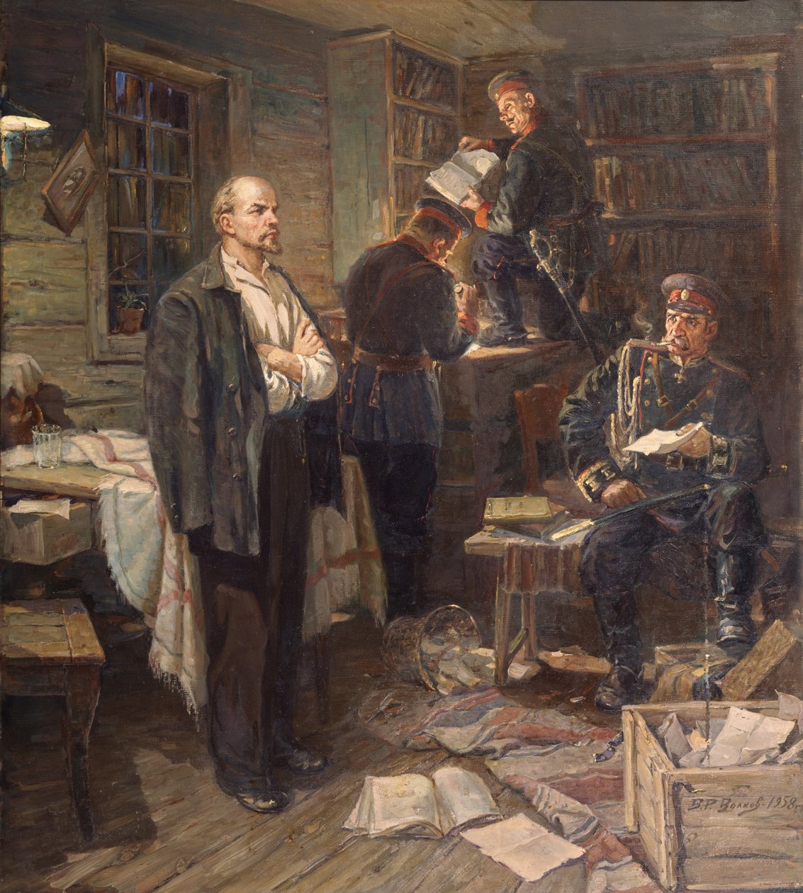 Etsinnät Leninin asunnossa Shushenskojessa, 1958 tekijältä Vasili Romanovich Volkov