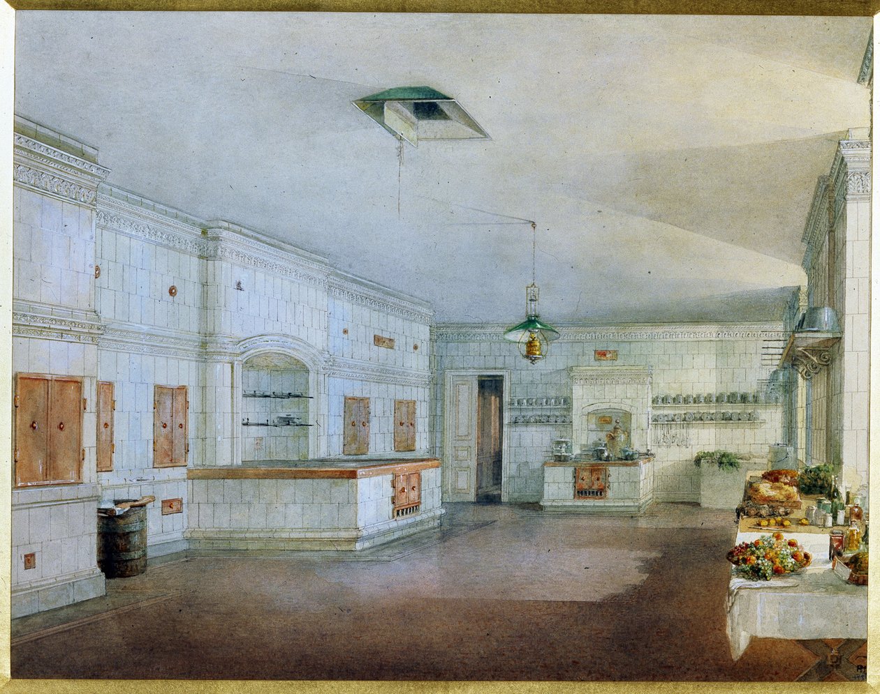 Jusupovin palatsin (Moika Palace) keittiö Pietarissa. (Keittiö Jusupovin palatsissa Pietarissa). Vasili Semjonovitš Sadovnikovin (1800-1879) teos, akvarelli paperille. 1800-luvun venäläinen taide. Venäjän valtionmuseo, Saint Pe tekijältä Vasili Semenovich Sadovnikov