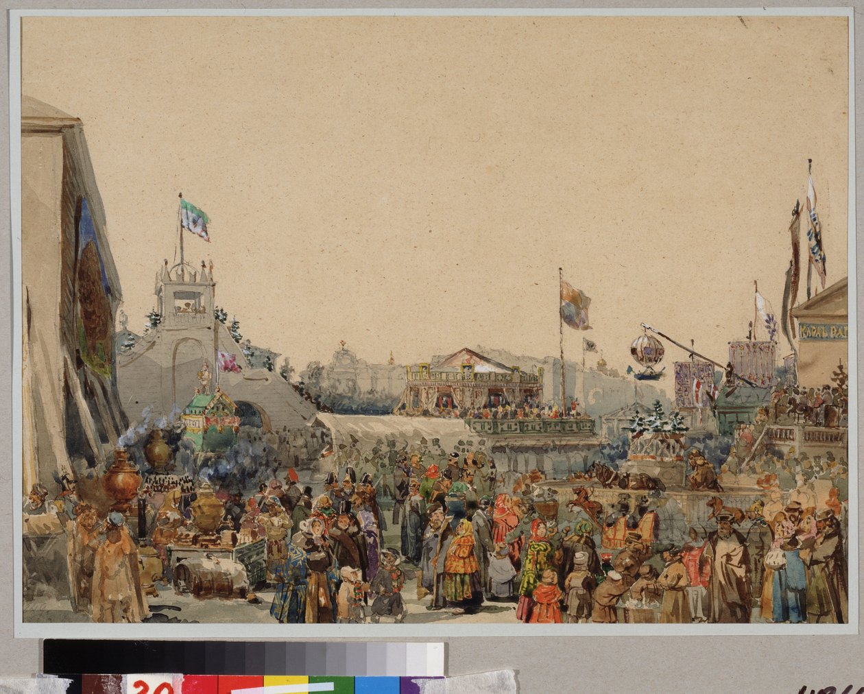 Messuosasto Admiralty Squarella Pietarissa. Vasili Semjonovitš Sadovnikovin (1800-1879) työ, akvarelli paperille tekijältä Vasili Semenovich Sadovnikov