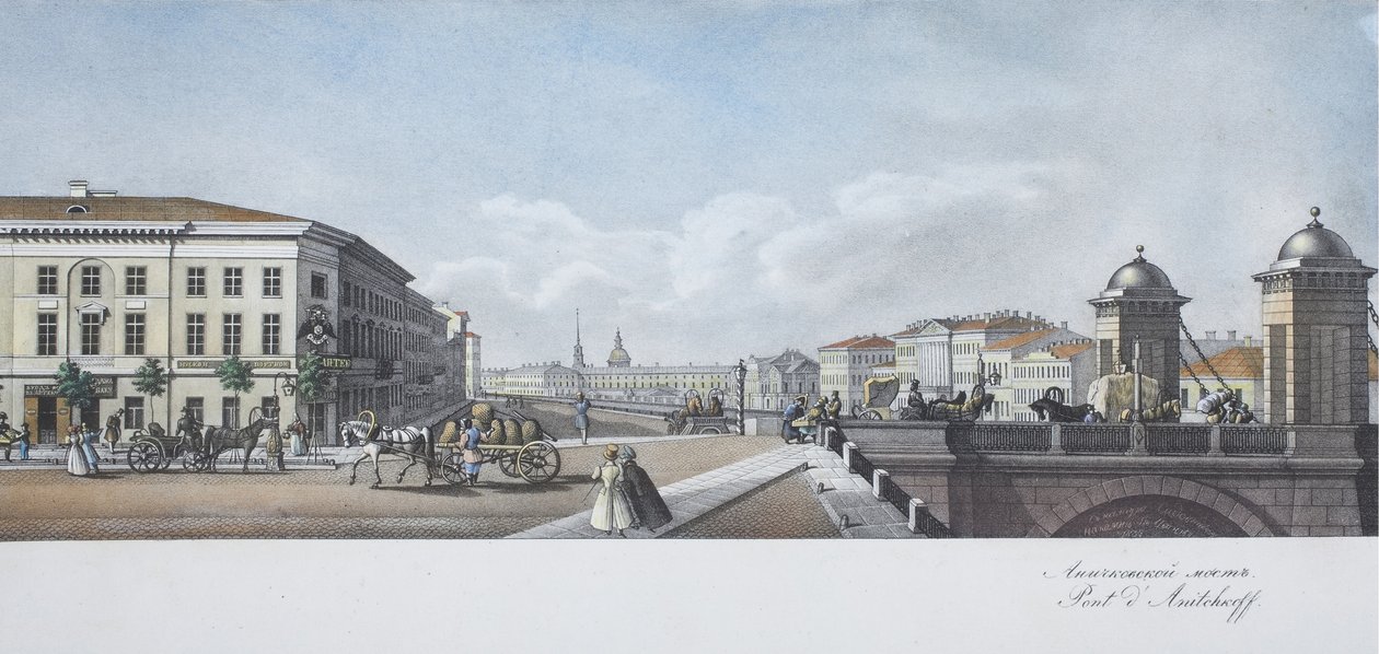 Anichkovin silta Nevski Prospektin panoraamanäkymästä tekijältä Vasili Semenovich Sadovnikov