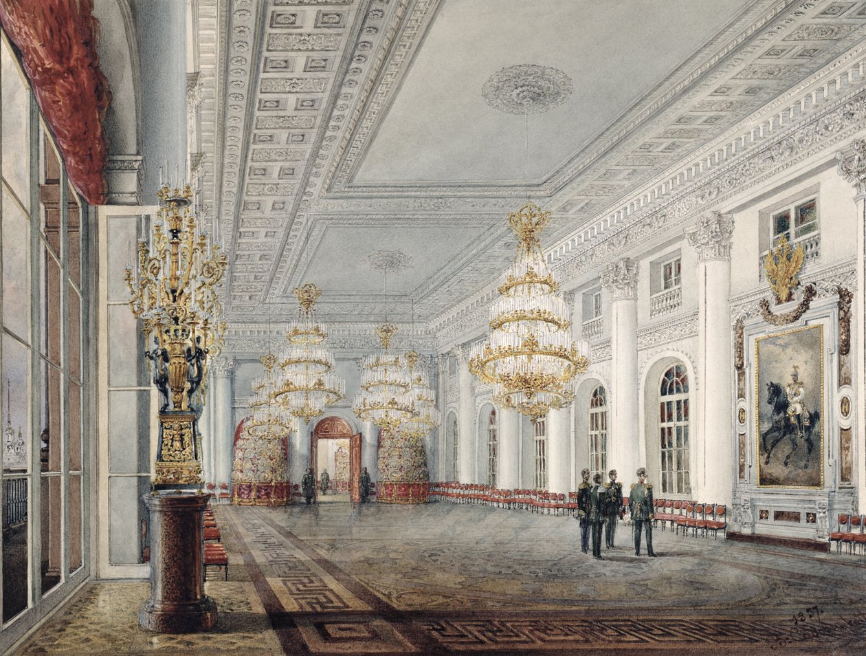 Suuri sali, Talvipalatsi, Pietari, 1837 tekijältä Vasili Semenovich Sadovnikov