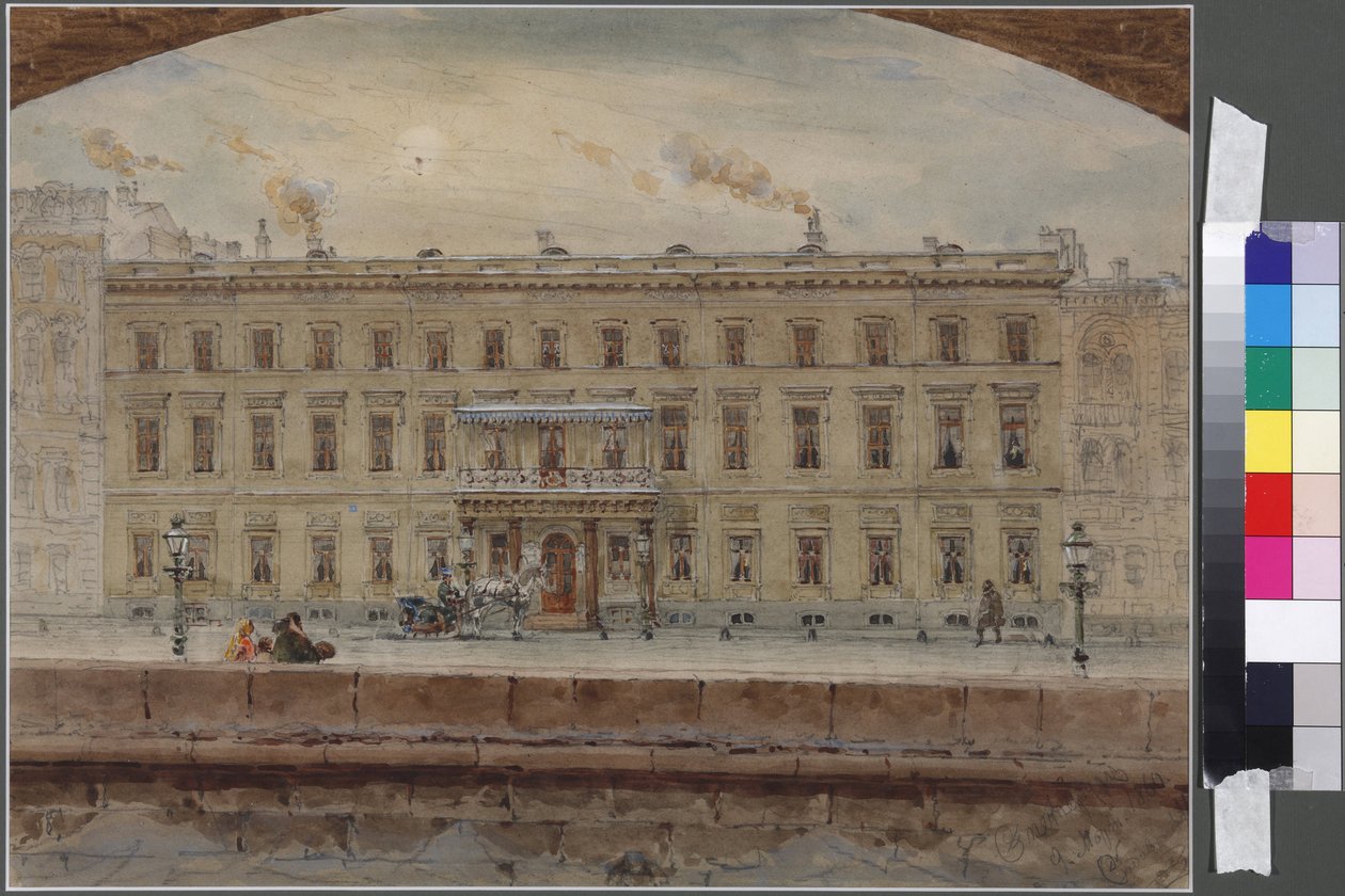 Talvipalatsin reservitalo, Sadovnikov, Vasily Semjonovich (1800-1879). Akvarelli paperille tekijältä Vasili Semenovich Sadovnikov