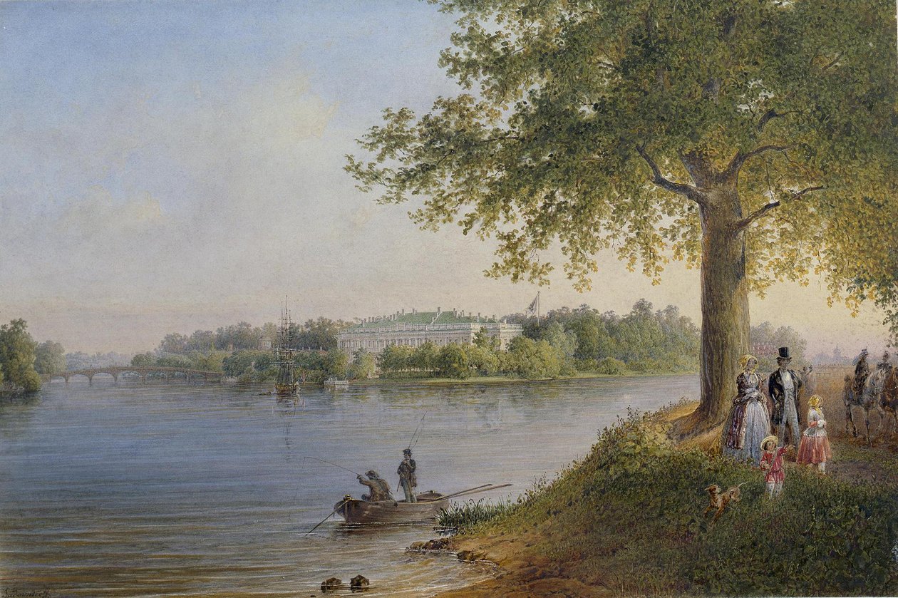 Näkymä Kamennoostrovskin palatsista Pietarissa, 1847 tekijältä Vasili Semenovich Sadovnikov