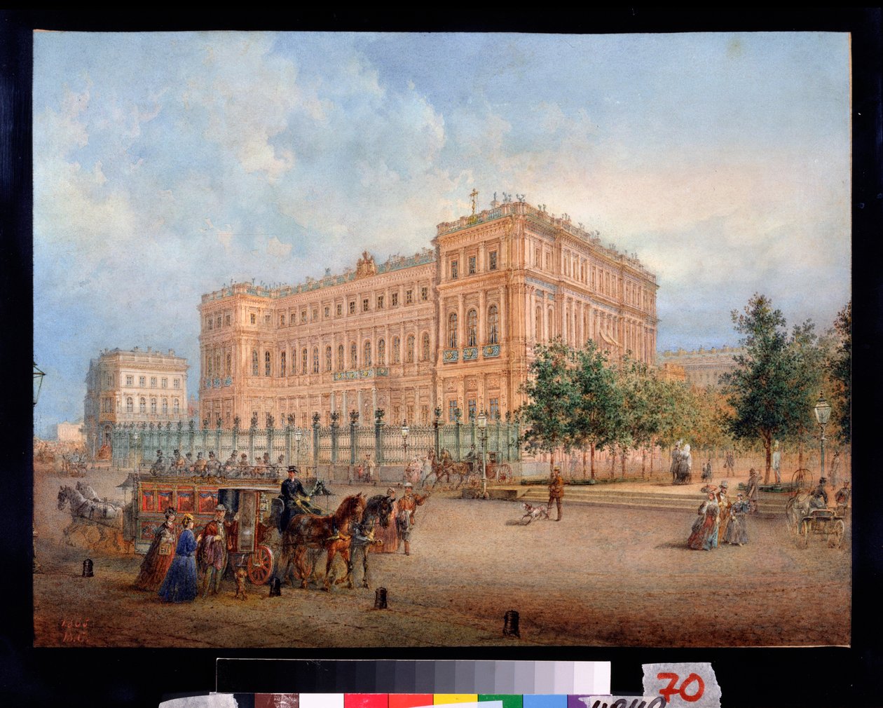 Näkymä Nikolauksen palatsille Pietarissa. Vasili Semjonovitš Sadovnikovin (1800-1879) työ, akvarelli paperille tekijältä Vasili Semenovich Sadovnikov