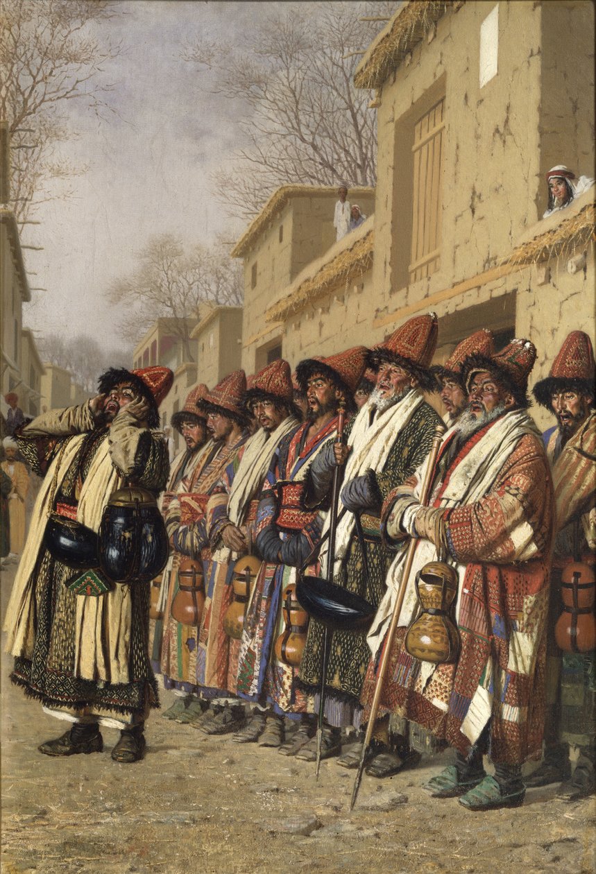 Dervises-kuoro kerjäämässä almuja Taškentissa, 1870 tekijältä Vasili Vasilievich Vereshchagin
