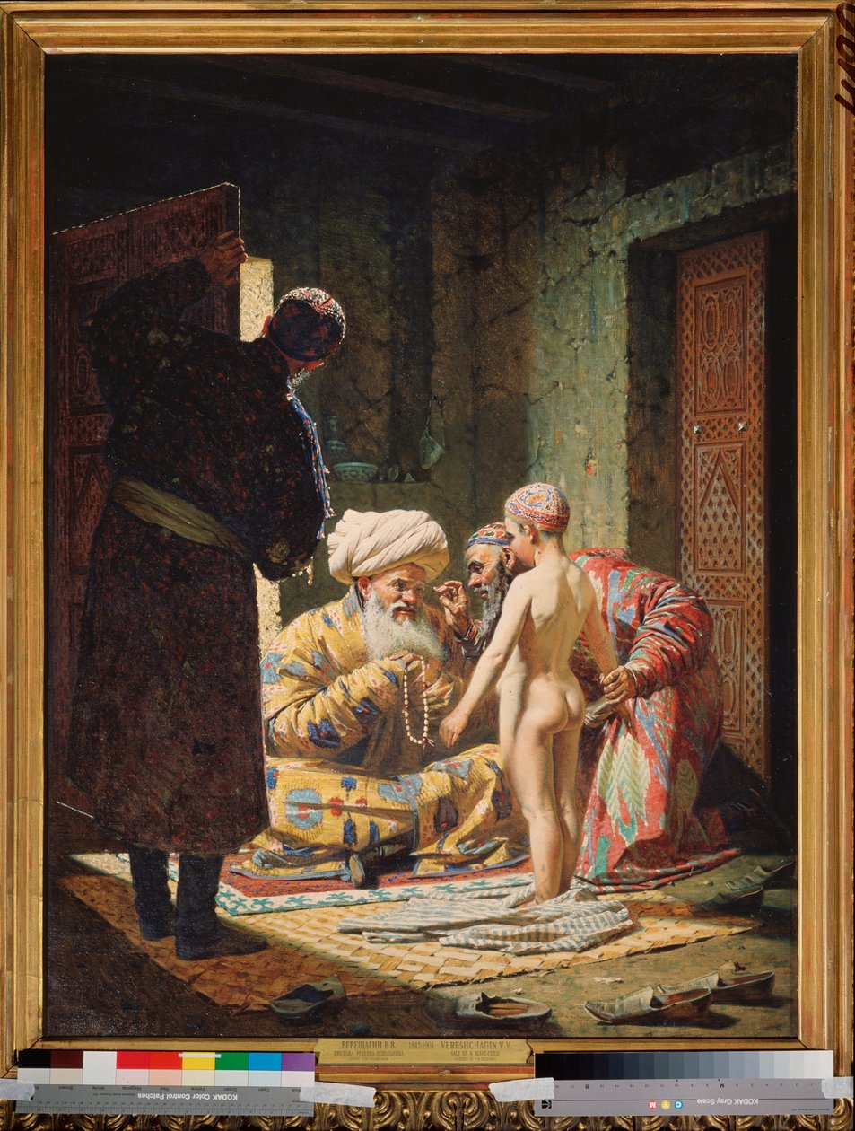 Lapsiorjan myynti - Vasili Vasilyevich Vereshchagin (Vassili Vereshchagin) maalaus (1842-1904), öljy kankaalle tekijältä Vasili Vasilievich Vereshchagin