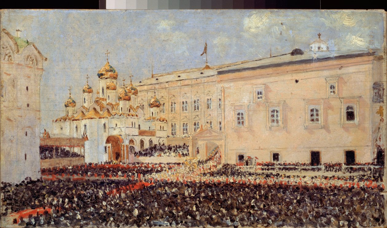 Keisari Aleksanteri III:n kruunaus Moskovan Kremlissä 15. toukokuuta 1883 - Vasili Vasilyevich Vereshchagin (Vassili Vereshchagin) maalaus ( tekijältä Vasili Vasilievich Vereshchagin