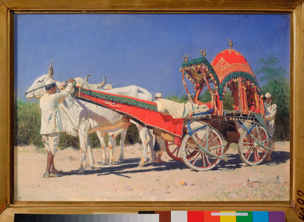 Rikkaan perheen ajoneuvo Delhissä (Intia) - Vasili Vasilyevich Vereshchagin (Vassili Vereshchagin) maalaus (1842-1904), öljy kankaalle tekijältä Vasili Vasilievich Vereshchagin
