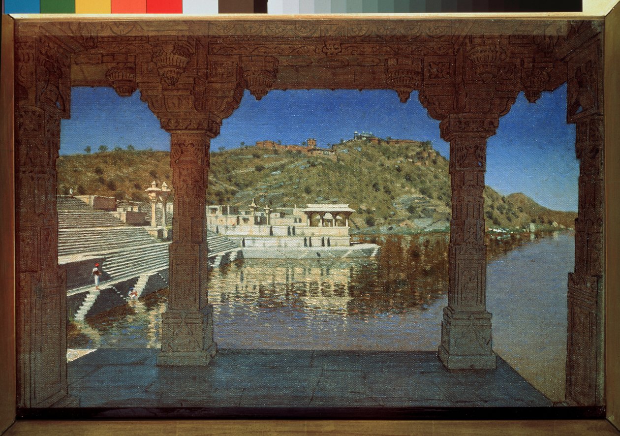 Rajasthan (Intia), sur le lac a Udaipur (Rajasthan, järven rannalla Udaipurissa) - Vasili Vasilyevich Vereshchagin (Vassili Vereshchagin) maalaus (1842-1904), öljy kankaalle tekijältä Vasili Vasilievich Vereshchagin