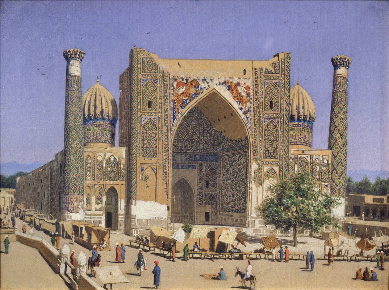 Sherdar Madrasah Registan-aukiolla Samarkandissa, 1869-1870 tekijältä Vasili Vasilievich Vereshchagin