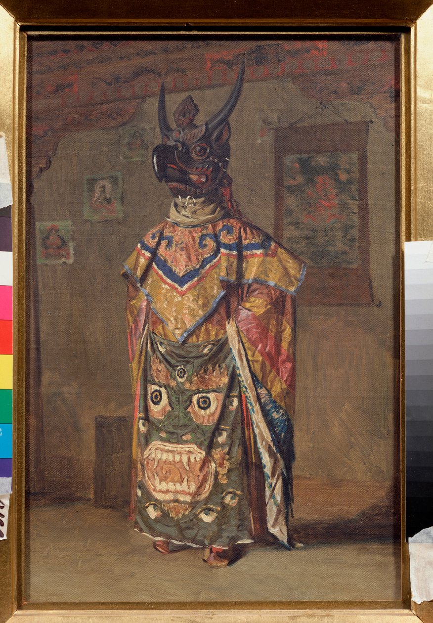 Lama buddhalaisessa juhlassa Rumtekin luostarissa Sikkimissä (Intia) (Lama buddhalaisessa juhlassa Rumtekin luostarissa Sikkimissä) - Vasili Vasilyevich Vereshchagin (Vassili Vereshchagin) maalaus (1842-1904), öljy kankaalle tekijältä Vasili Vasilievich Vereshchagin