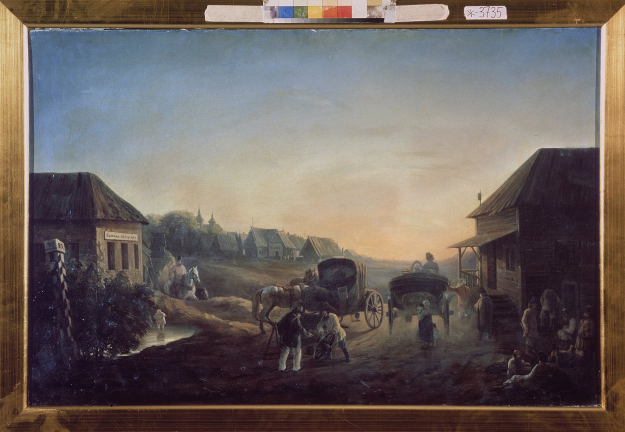 Stagecoach-asema. Maalaus Vasili Vasilyevich Samoylov (1813-1887), öljy kankaalle tekijältä Vasili Vasilyevich Samoylov