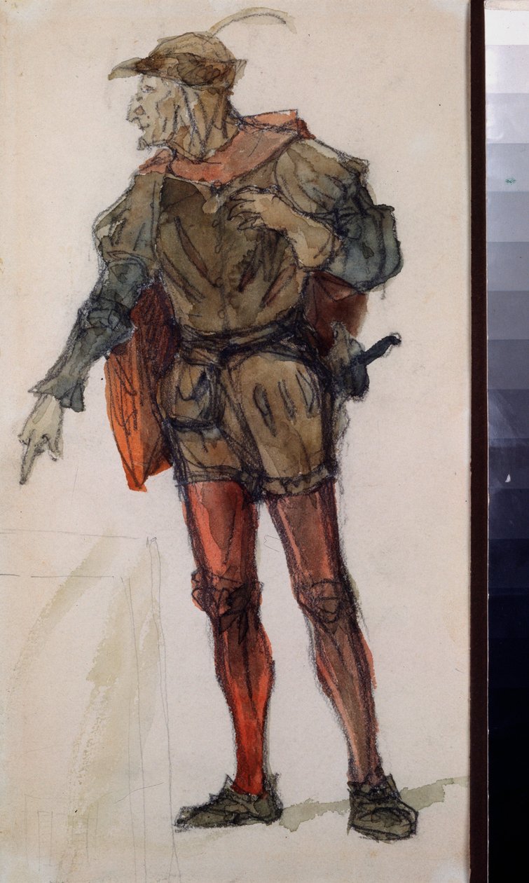 Miesten puku Charles Gounodin (1818-1893) oopperaan "Faust" - Pukusuunnittelu Charles Gounodin oopperaan Faust - Vasili Dmitrievich Polenovin (1844-1927) työ, kynä ja akvarelli paperille tekijältä Vasilij Dmitrievich Polenov