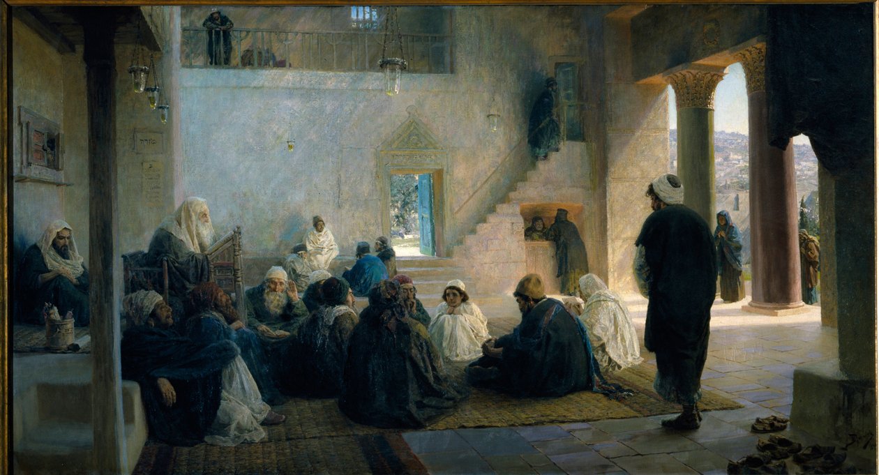 Kristus laintutkijoiden joukossa. Vasili Dmitrievich Polenovin (1844-1927) maalaus öljy kankaalle tekijältä Vasilij Dmitrievich Polenov
