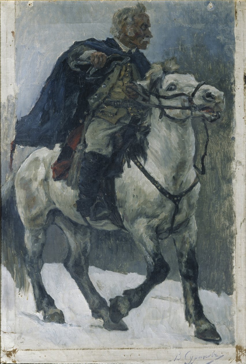 Aleksanteri Suvorov hevosen selässä, 1897-1898 tekijältä Vasilij Ivanovic Surikov