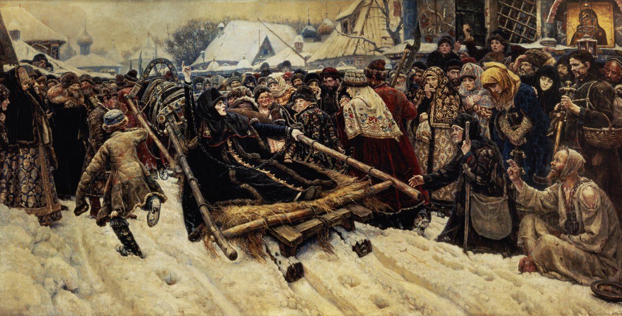 Boyarina Pajaritar Morozovan (k.1675) teloitus 1887 tekijältä Vasilij Ivanovic Surikov