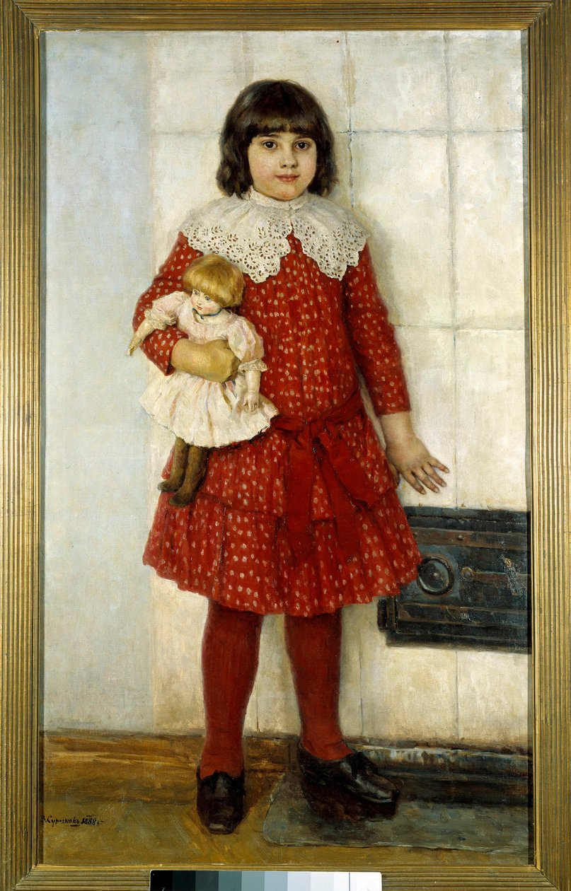 Tytöllä on nukke Vasilli Ivanovich Surikovin maalaus (Vasili Surikov tai Vasili Surikow) (1848-1916) 1888 Moskova. Tretjakovin galleria tekijältä Vasilij Ivanovic Surikov