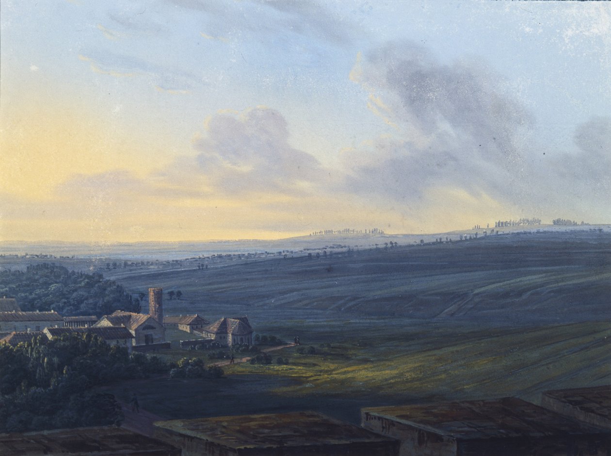 Näkymä Tsarskoje Seloon Valkoisesta tornista, vuoden 1826 jälkeen tekijältä Vasily Andreyevich Zhukovsky