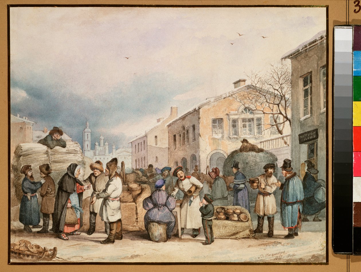 Heinätori Pietarissa - Vasili Ivanovich Shternbergin (1818-1845) teos, akvarelli paperille tekijältä Vasily Ivanovich Sternberg