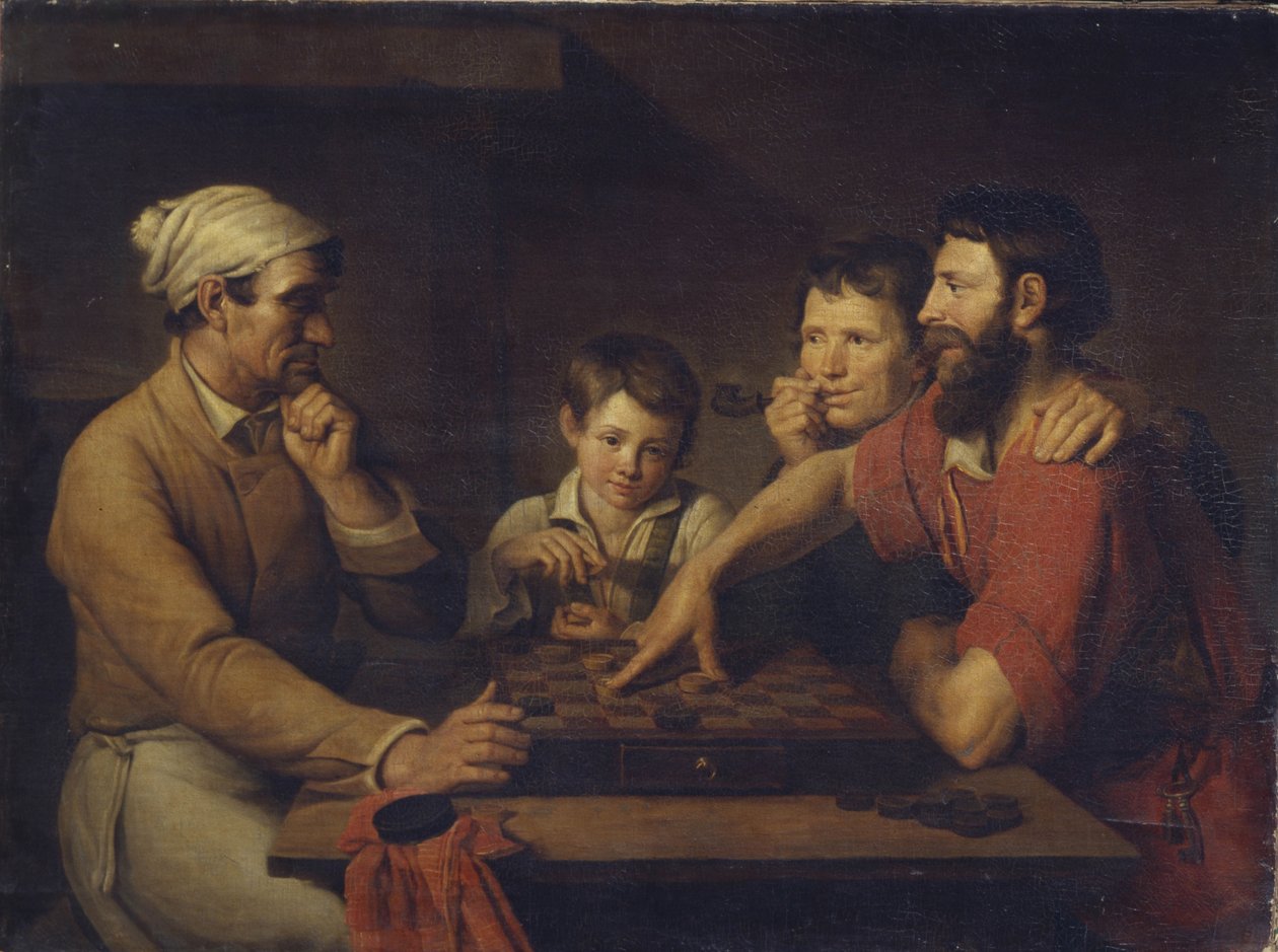 Kokki leikkimässä luonnoksia talonmiehen kanssa, 1824 tekijältä Vasily Ivanovich Gryaznov