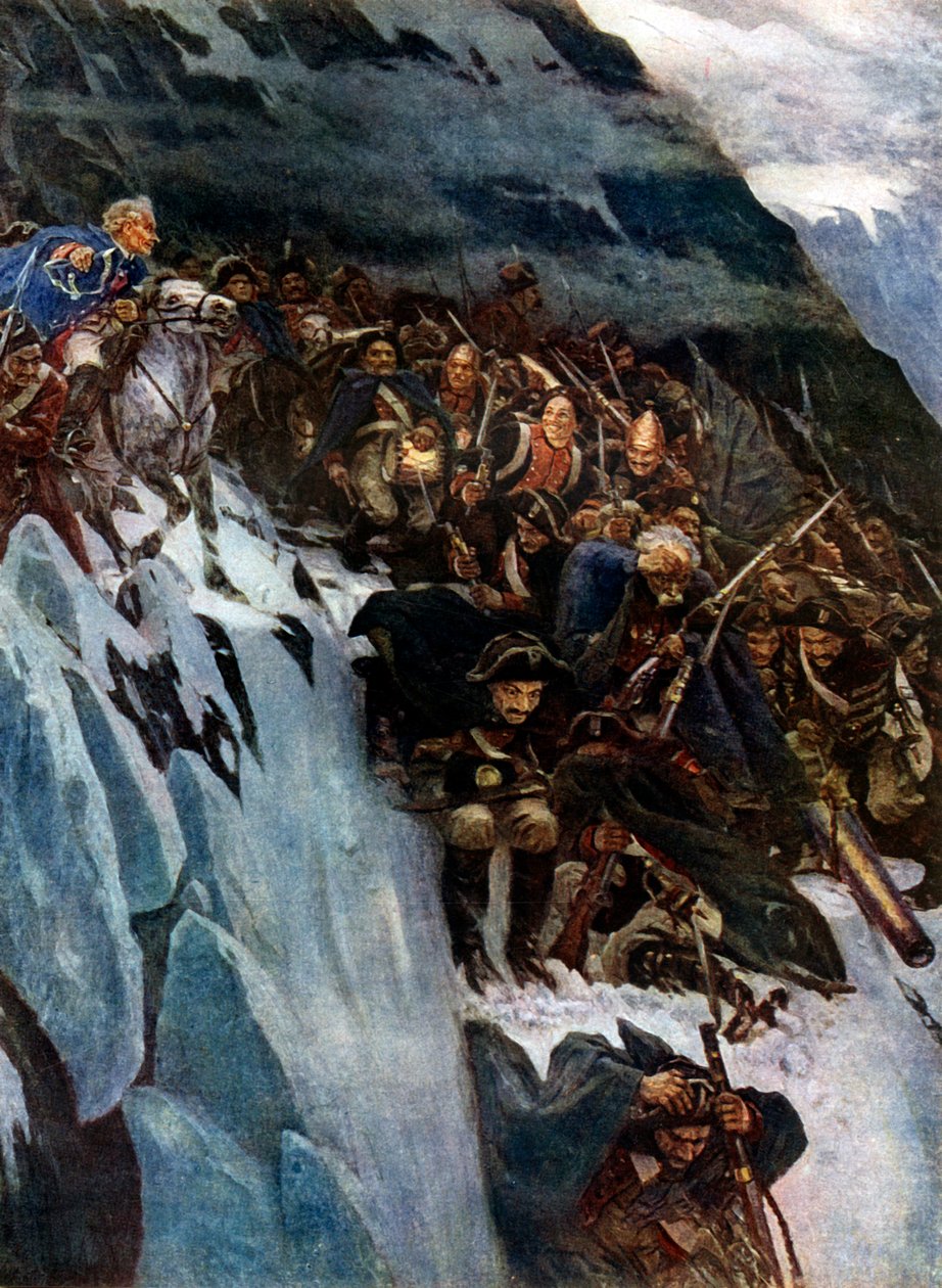 "Suvorovin marssi Alppien halki", 1799, 1899, 1939. tekijältä Vasily Surikov