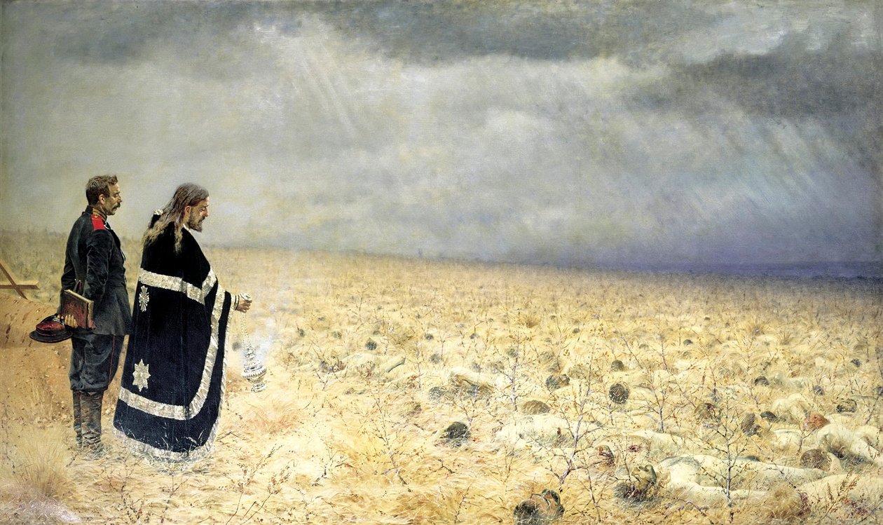 Voitettu, Requiem, c1877-c1878 tekijältä Vasily Vereshchagin