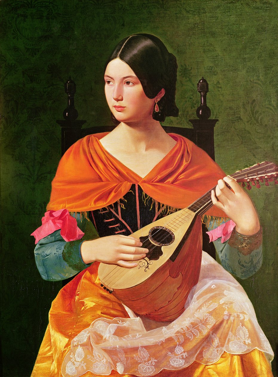 Nuori nainen mandoliinin kanssa, 1845-47 tekijältä Vekoslav Karas