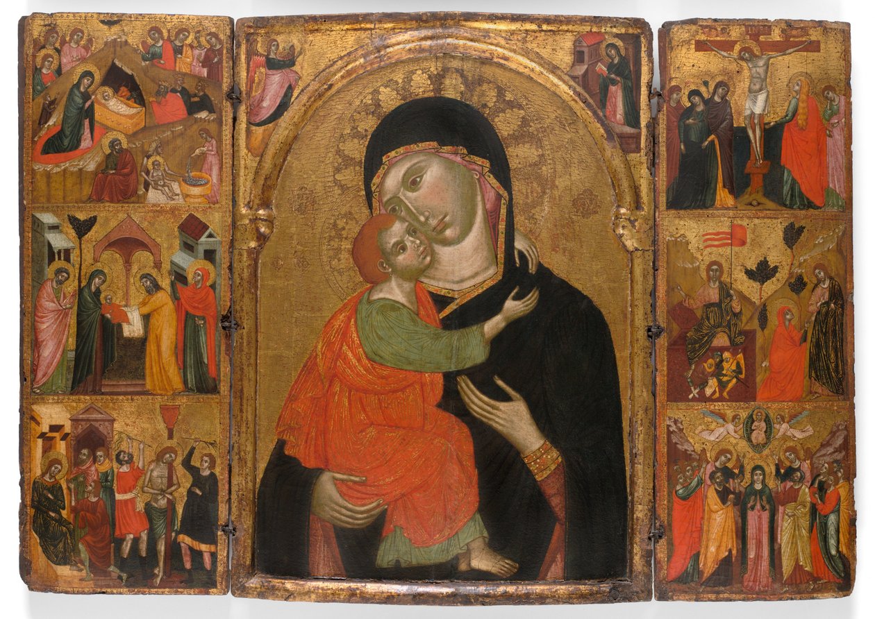 Triptyykki Neitsyt ja lapsi ja kohtauksia Kristuksen elämästä. tekijältä Venetian