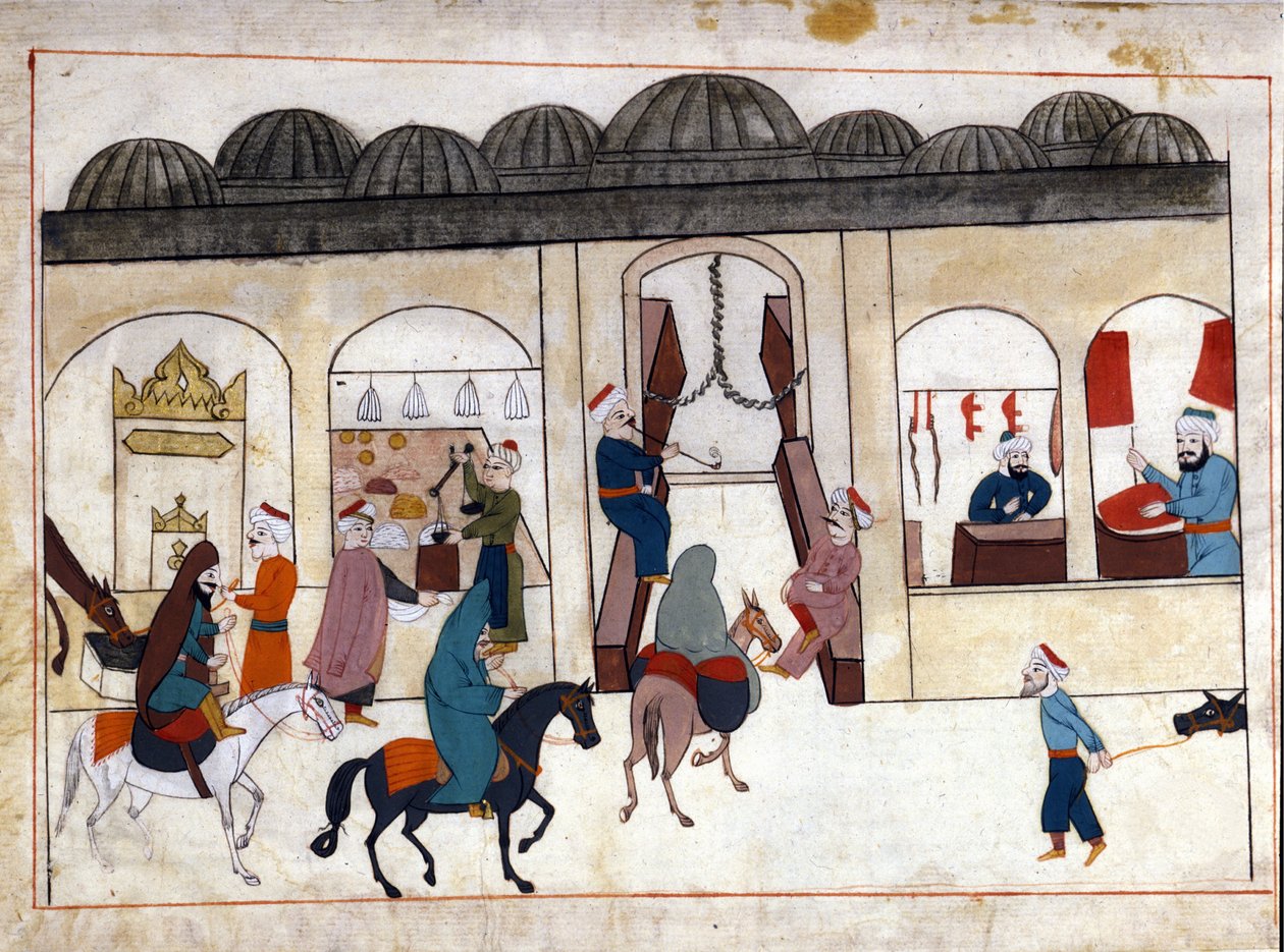 Marssi Konstantinopolista. Miniatyyri ""Turkkilaisista muistomerkeistä"" (codex Cicogna 1971 "Memorie Turchesche") Akvarelli 1600-luvun venetsialaisesta koulukunnasta. tekijältä Venetian School