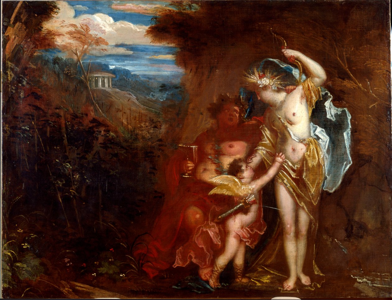 Bacchus, Ceres ja Love Anonyymi maalaus venetsialaisesta vaikutuksesta tekijältä Venetian School