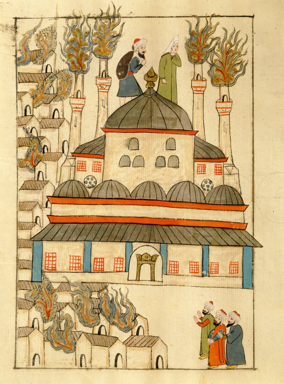 Ms. cicogna 1971, miniatyyri "Memory Turchesesta", joka kuvaa Hagia Sofiaa vuoden 1660 palon aikana tekijältä Venetian School