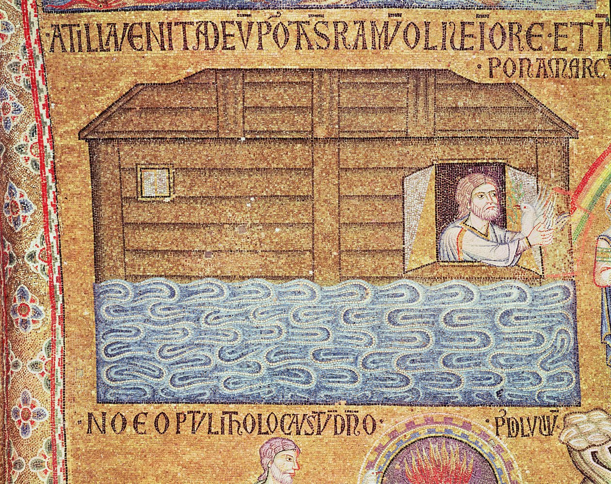 Vedenpaisumus atriumista, yksityiskohta Nooasta vastaanottamassa valkoisen kyyhkysen (mosaiikki) tekijältä Byzantine School