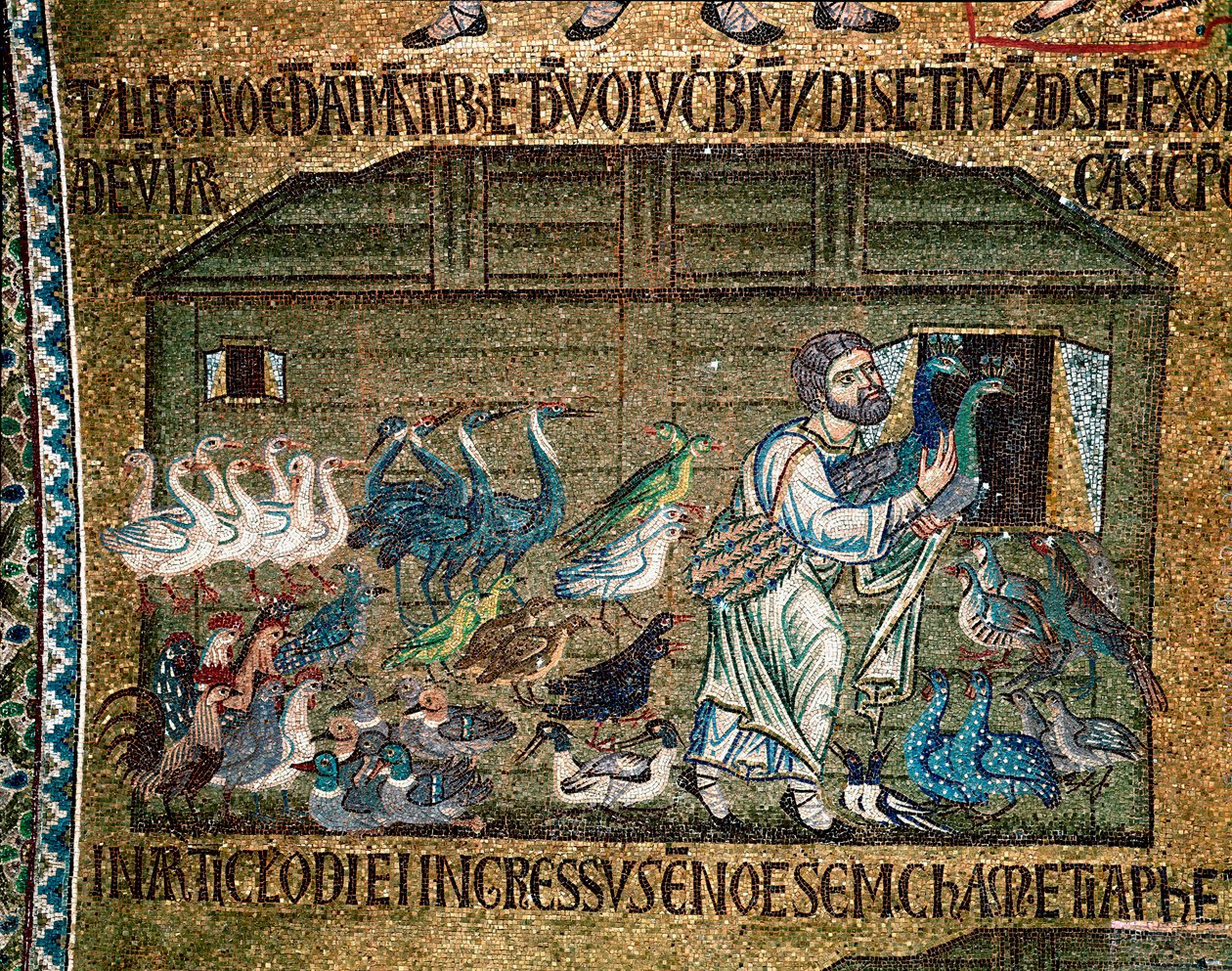 Bysanttilainen arkkitehtuuri: "" Noe tuo eläimet arkkiin ennen vedenpaisumusta"""" venetsialaisten taiteilijoiden tekemä mosaiikki 1200-luvulta Basilica di San Marco (San Marcon basilika), Venetsia tekijältä Veneto Byzantine School
