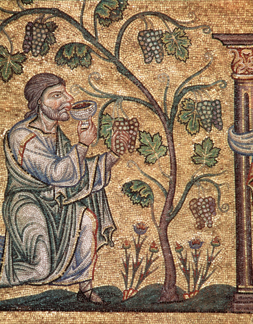 Nooan elämä, juoppo (mosaiikkiyksityiskohta tekijältä Veneto Byzantine School