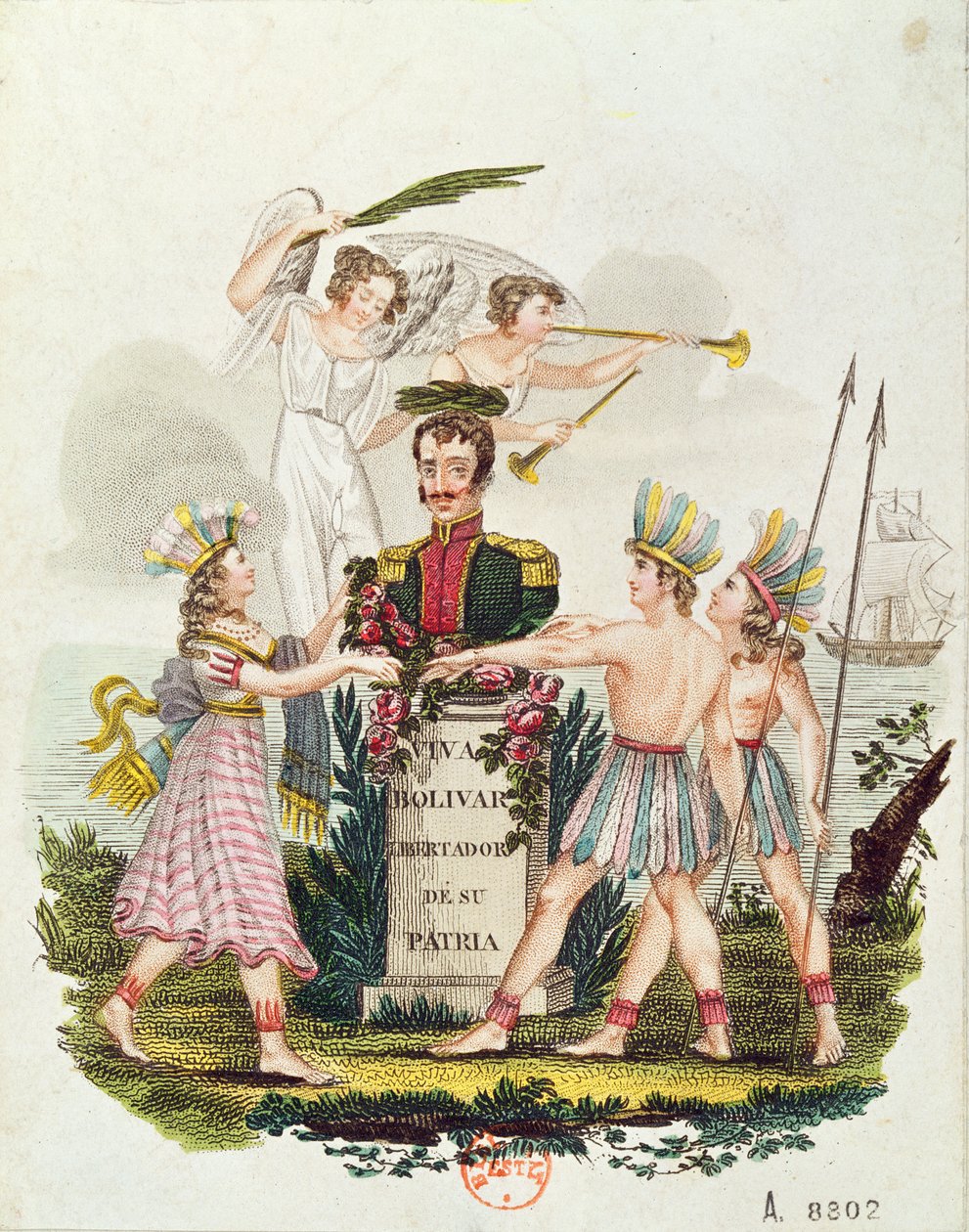 Suosittuja kuvia ylistävä Bolivar, n. 1840 tekijältä Venezuelan School