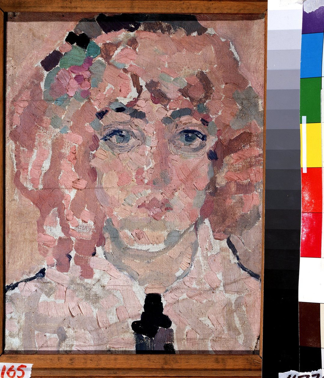 Omakuva. Vera Vladimirovna Khlebnikova (Chlebnikova) (1881-1941) maalaus, öljy kankaalle, noin 1910. Venäläinen taide, 1900-luvun alun avantgarde. Osavaltion B. Kustodievin taidegalleria, Astrakhan (Venäjä). tekijältä Vera Vladimirovna Khlebnikova