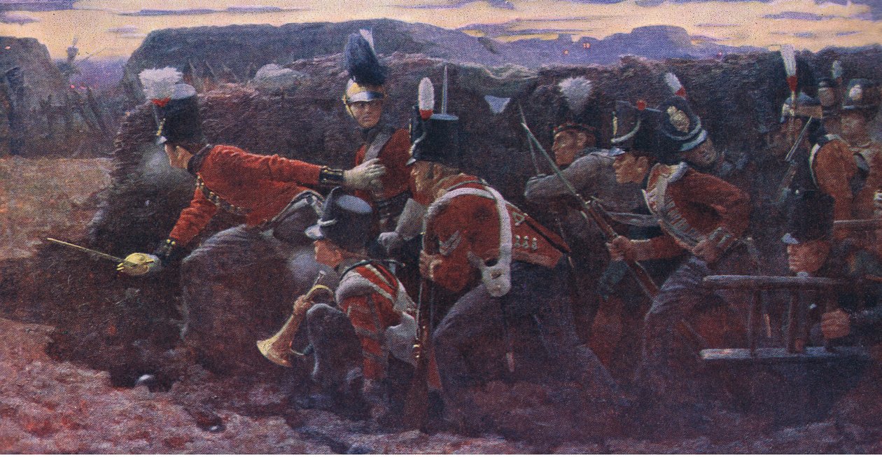 Surullinen toivo Badajosissa, kuvitus Cassellsin Englannin historiasta, 1900-luku tekijältä Vereker Monteith Hamilton