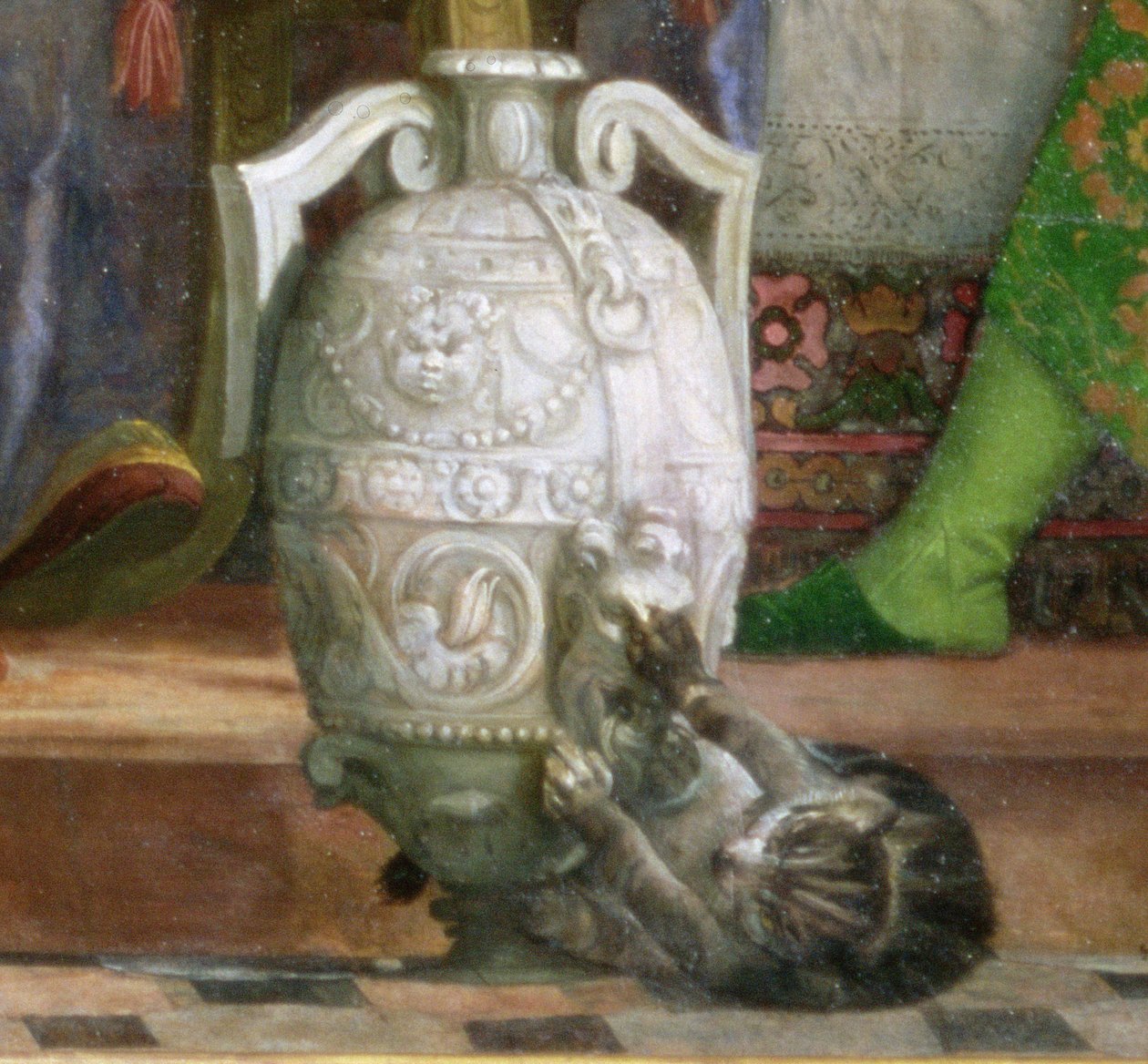 Kissa ja maljakko, yksityiskohta teoksesta Kaanan hääjuhla, n.1562 öljy kankaalle, yksityiskohta kuvasta 94932. tekijältä Paolo Veronese